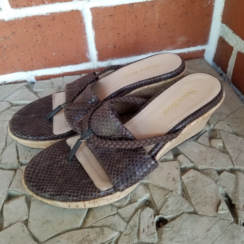 NTW Taryn Rose Cork Wedges Braided Thong Platform Animal Print.  Brown. Size 6 - Picture 6 of 8